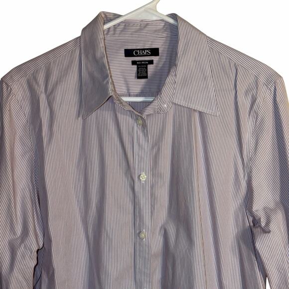 Chaps Women’s No Iron Button-Down Shirt – Light Lavender & White Stripe Size XL - Picture 2 of 6